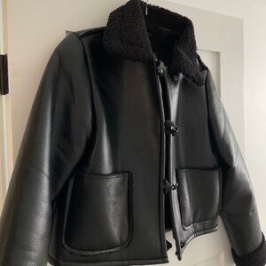 Zara faux Black Leather Jacket with Sherpa Lining (xs)